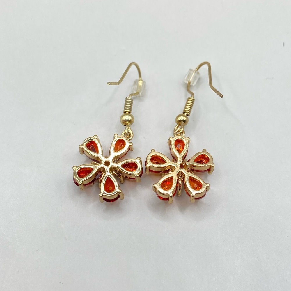 Amber Red Floral Drop Earrings - Picture 5 of 5